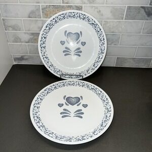 Set of 2 Corning Corelle BLUE HEARTS Pattern "Flat" 10¼" Dinner Plates